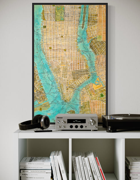 Manhattan Map | Framed Giclee Print on Canvas